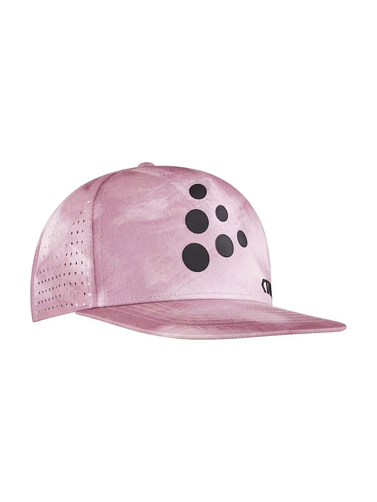 CTM Distance Tech Trucker Cap by Craft in pink with black dots, breathable running cap with moisture-absorbing mesh, ideal for outdoor use