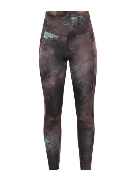 ADV Essence Run Tights - Women by Craft in black and green, soft recycled polyester with wide waistband, ideal for running and training