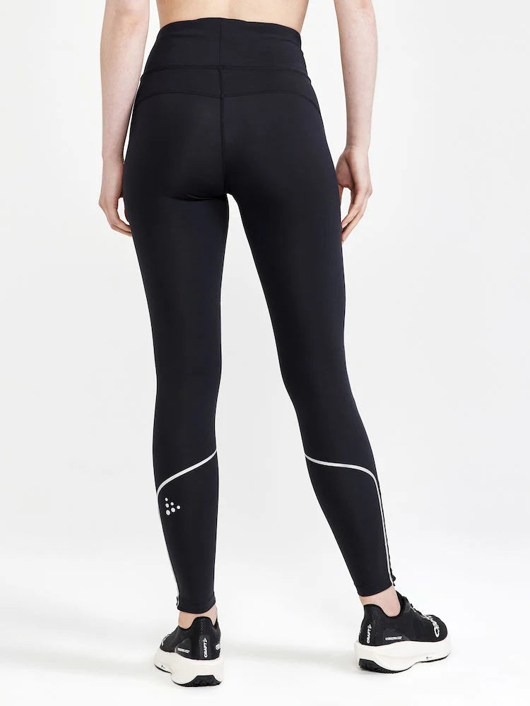 ADV Essence Run Tights - Women by Craft in black, soft recycled polyester with wide waistband, ideal for running and training