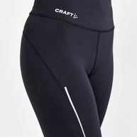 ADV Essence Run Tights - Women by Craft in black with wide adjustable waistband, soft recycled polyester for running and training