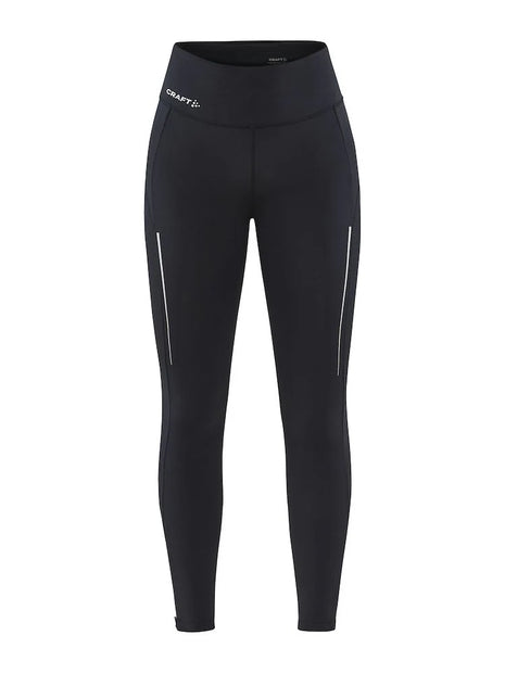 ADV Essence Run Tights - Women by Craft in black, soft recycled polyester with wide adjustable waistband, ideal for running and training