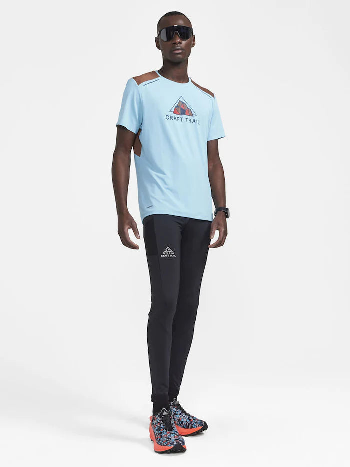 PRO Trail Tights - Men by Craft in black, recycled polyamide jersey with moisture transfer, for high-performance trail running.
