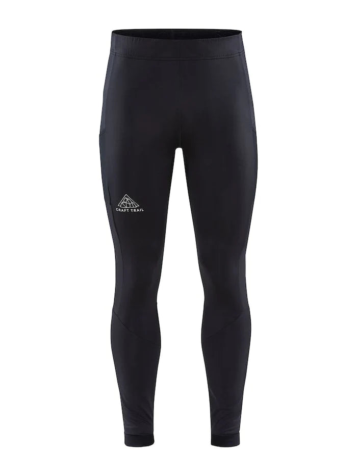 PRO Trail Tights - Men by Craft in black, recycled polyamide with moisture transfer, pro-grade running tights for trail running.
