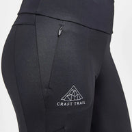 PRO Trail Tights - Women by Craft in black, recycled polyamide jersey with moisture transfer, zip pocket, designed for high-performance trail running
