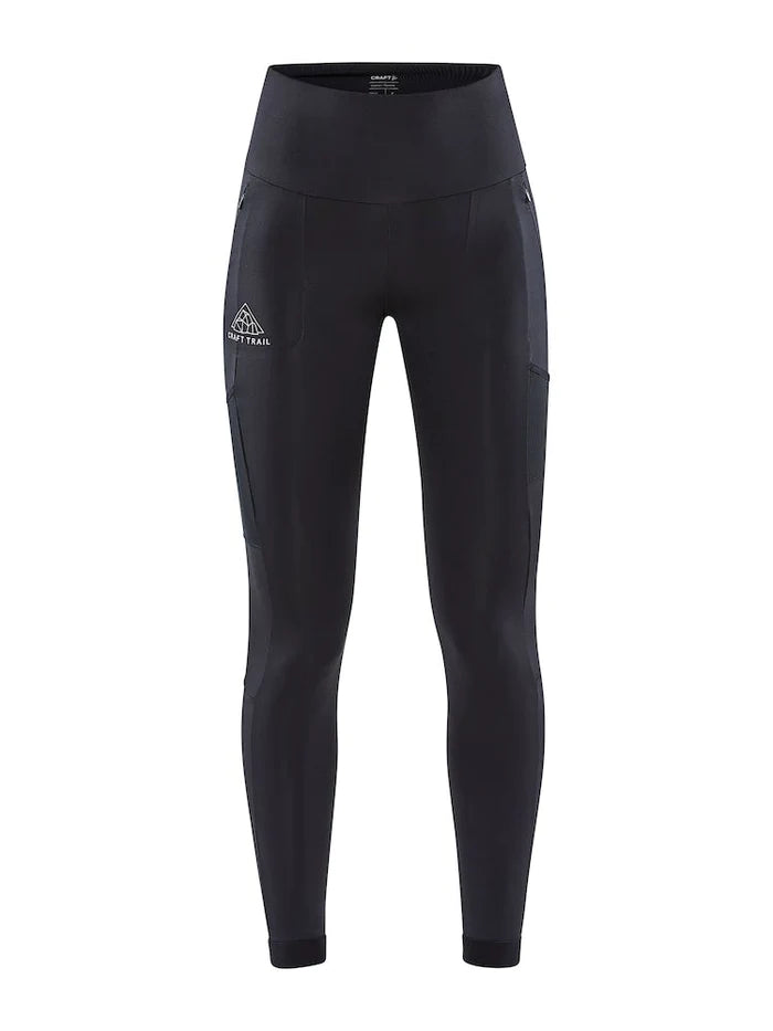 PRO Trail Tights - Women by Craft in black with recycled polyamide, moisture transport, high-performance running tights for trail use