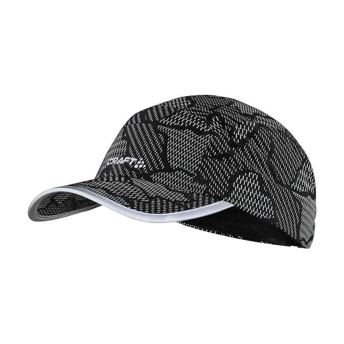 Core Essence Lumen Cap by Craft in black with reflective print, moisture-wicking running cap for autumn and winter outdoor use