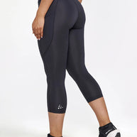 ADV Essence Capri Tights 2 - Women by Craft in black, knee-length recycled polyester tights with wide waist for training and running