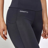 ADV Essence Capri Tights 2 - Women by Craft in black, knee-length soft recycled polyester tights with wide waist for training and running