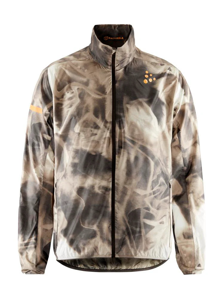 Pro Hypervent Jacket 2 - Men by Craft in grey camo, ventilating running jacket with soft fabric, designed for focused outdoor running.