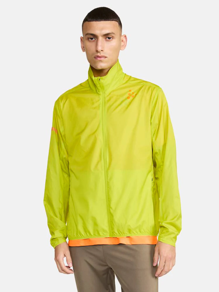 Pro Hypervent Jacket 2 - Men by Craft in bright yellow with orange trim, ventilating running jacket for dedicated outdoor runners