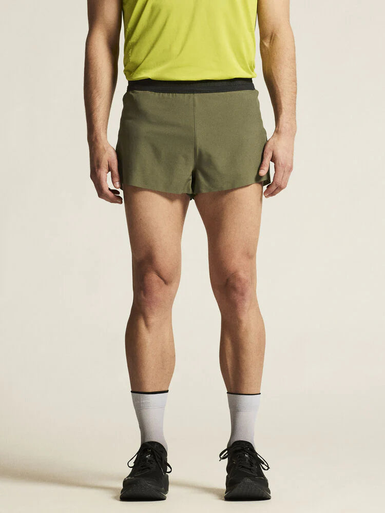 Pro Hypervent Split Shorts 2 - Men by Craft in olive green lightweight ventilating running shorts for hot weather workouts
