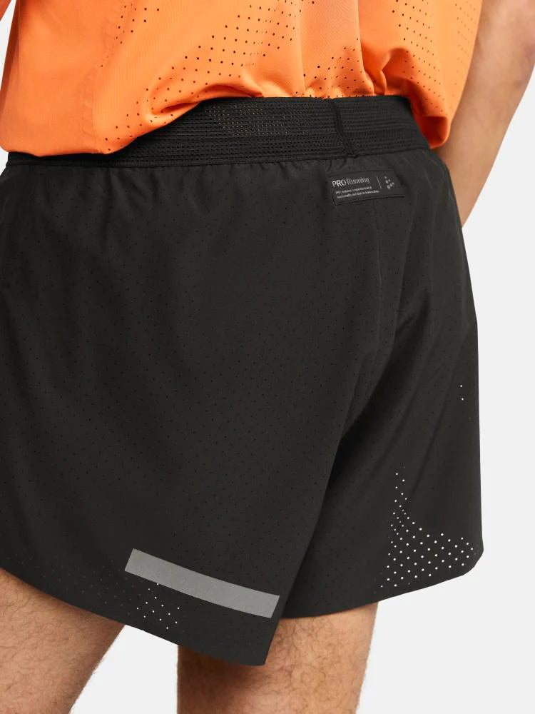 Pro Hypervent Split Shorts 2 - Men by Craft in black, lightweight, ventilated running shorts for intense summer workouts