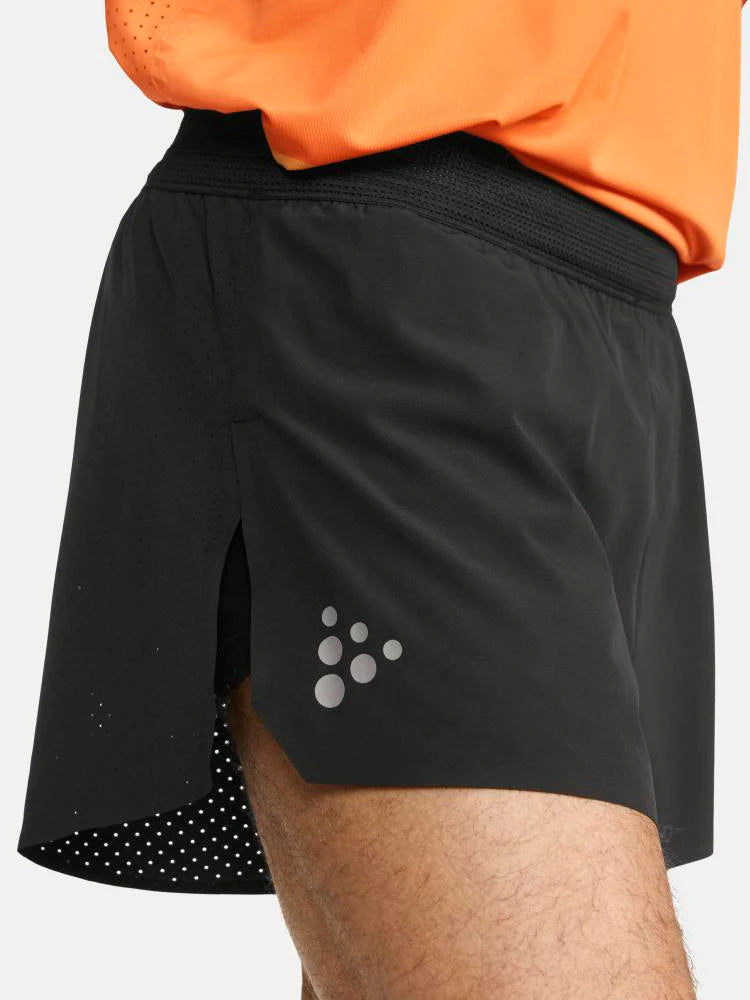 Pro Hypervent Split Shorts 2 - Men by Craft in black, lightweight and ventilating running shorts designed for intense summer workouts
