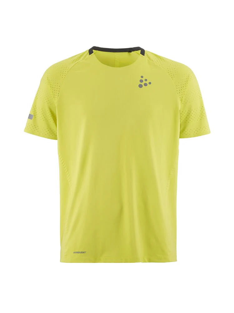 PRO Hypervent Tee 2 - Men by Craft in lime green, lightweight running tee with ventilation for cooling in hot conditions