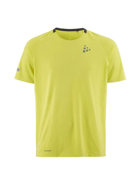 PRO Hypervent Tee 2 - Men by Craft in lime green, lightweight running tee with ventilation for cooling in hot conditions