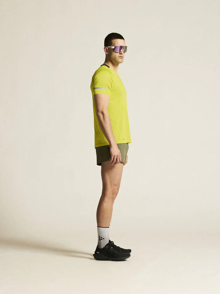 PRO Hypervent Tee 2 - Men by Craft in bright yellow lightweight running tee with ventilation, designed for hot weather performance