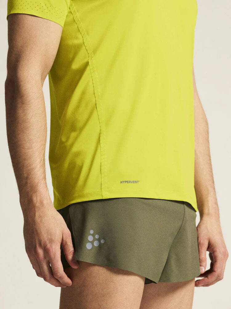 PRO Hypervent Tee 2 - Men by Craft in bright yellow, lightweight running tee with ventilation for cooling in hot conditions