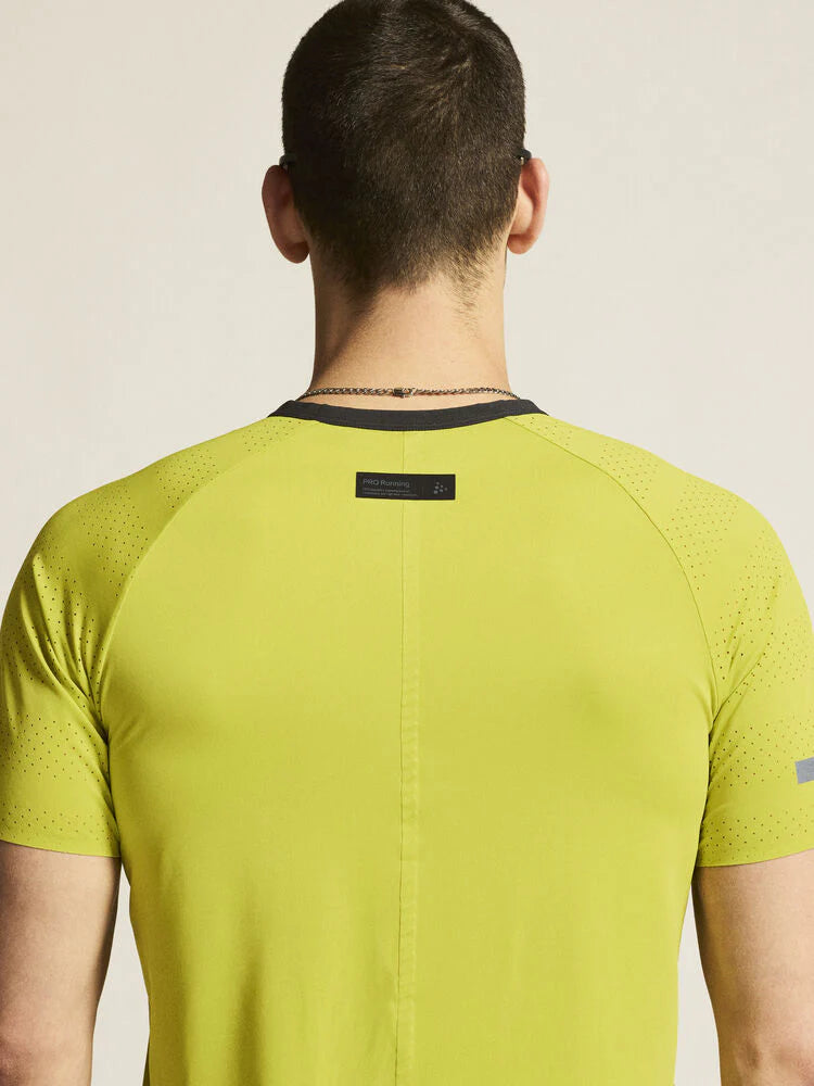 PRO Hypervent Tee 2 - Men by Craft in fluorescent yellow, lightweight running tee with ventilation for cooling in hot conditions