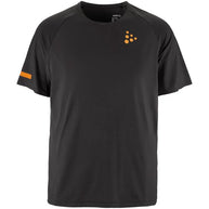 PRO Hypervent Tee 2 - Men by Craft in black with orange accents, lightweight running tee with ventilation for hot weather performance