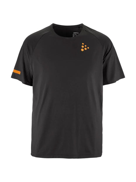 PRO Hypervent Tee 2 - Men by Craft in black with orange accents, lightweight running tee with ventilation for hot weather performance