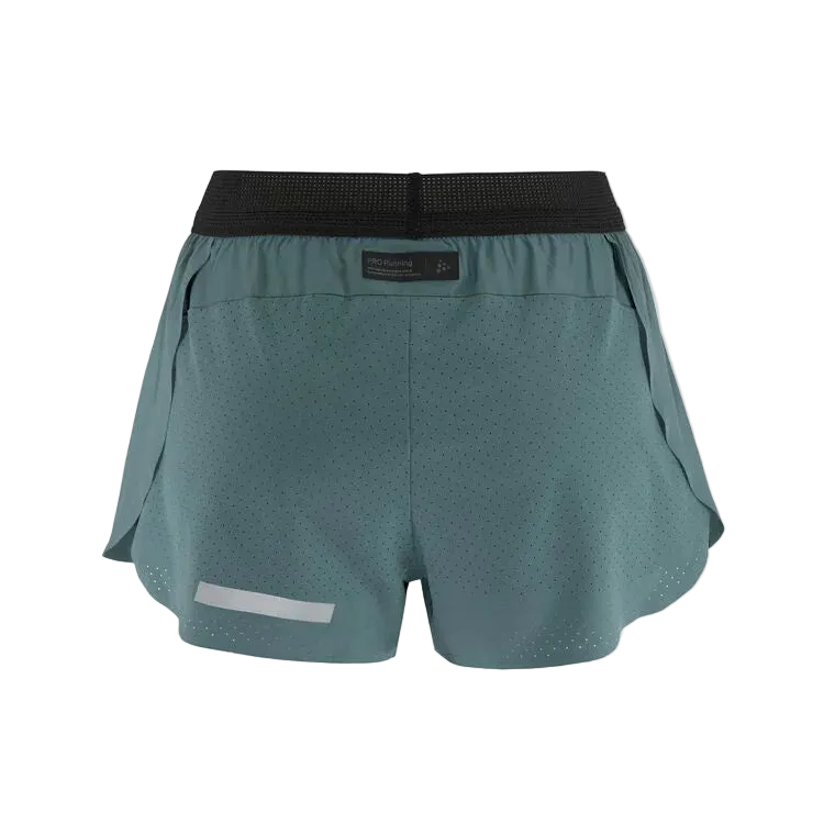 Pro Hypervent Split Shorts 2 - Women by Craft in teal and black, lightweight ventilated running shorts for intense summer workouts