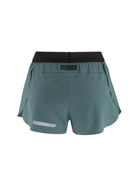 Pro Hypervent Split Shorts 2 - Women by Craft in teal and black, lightweight ventilated running shorts for intense summer workouts