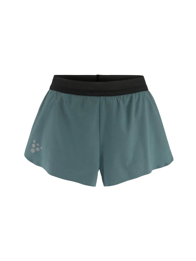Pro Hypervent Split Shorts 2 - Women by Craft in teal with black waistband, lightweight ventilating running shorts for intense summer workouts
