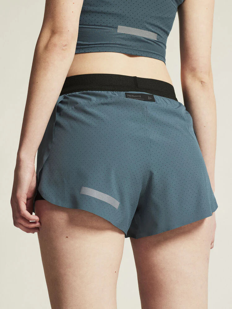 Pro Hypervent Split Shorts 2 - Women by Craft in blue, lightweight ventilating running shorts for intense summer workouts