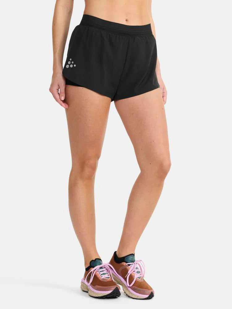 Pro Hypervent Split Shorts 2 - Women by Craft in black, lightweight ventilating running shorts for intense workouts and summer runs