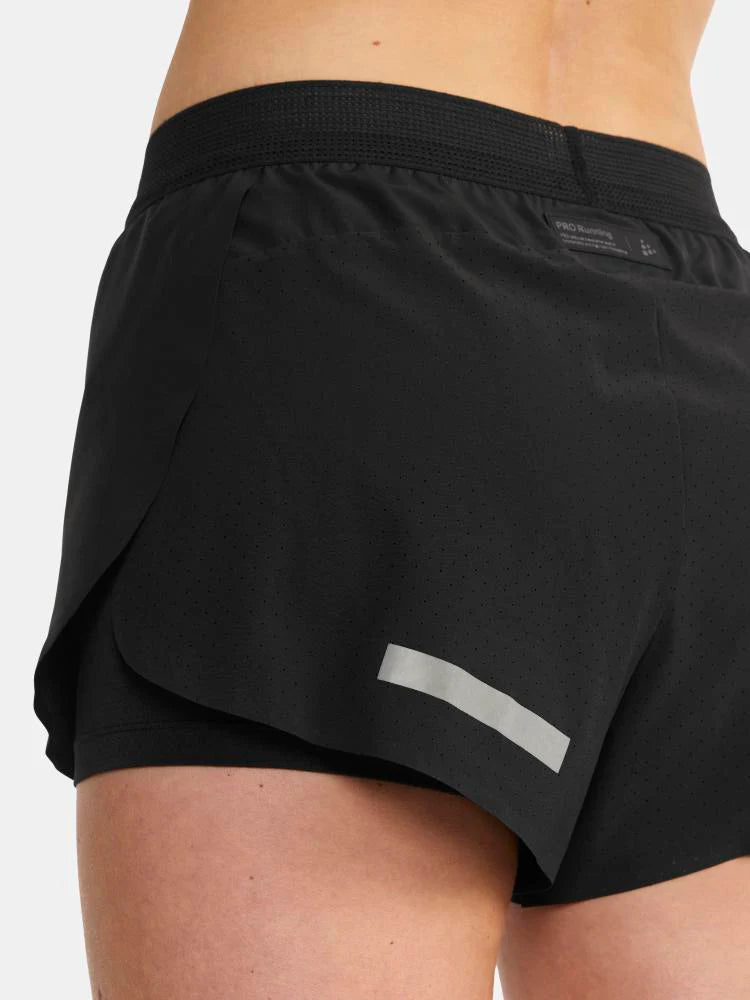 Pro Hypervent Split Shorts 2 - Women by Craft in black, lightweight ventilating running shorts for intense summer workouts