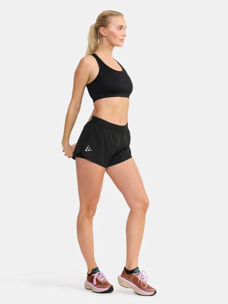 Pro Hypervent Split Shorts 2 - Women by Craft in black, lightweight ventilating running shorts for hot weather intense workouts