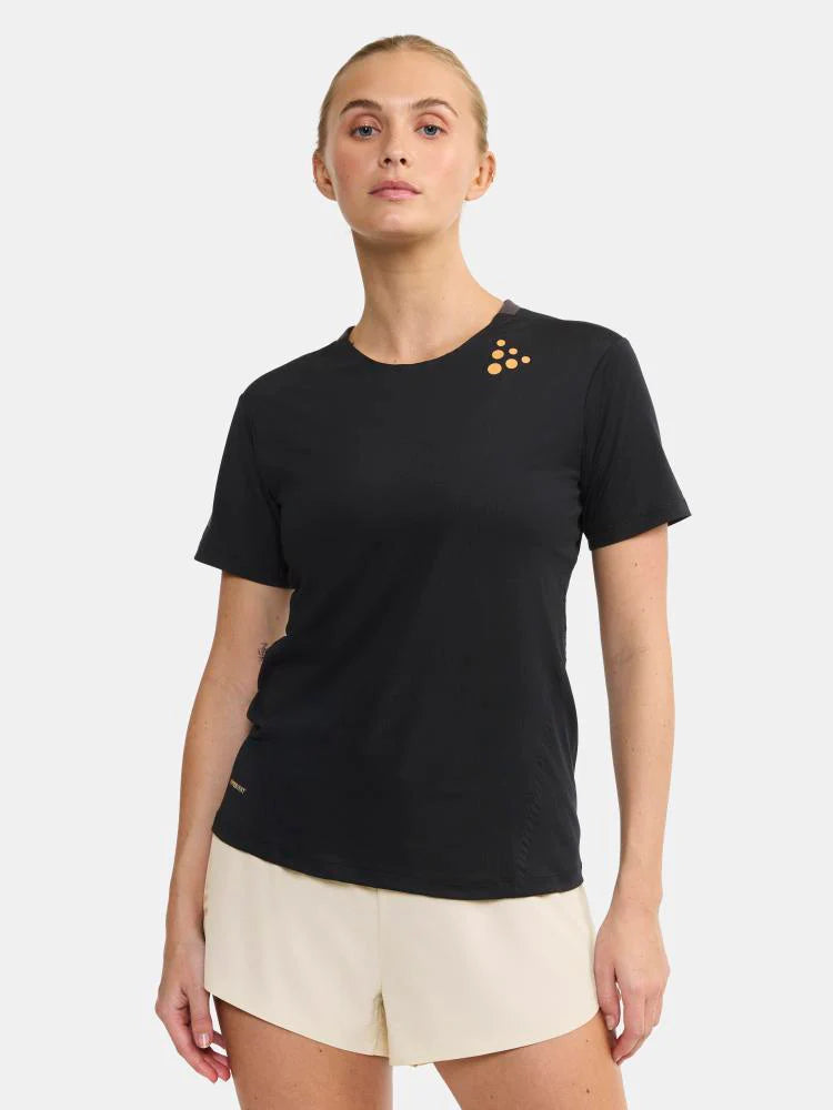 Pro Hypervent Tee 2 - Women by Craft in black, lightweight running tee with ventilation for cooling, ideal for hot weather performance