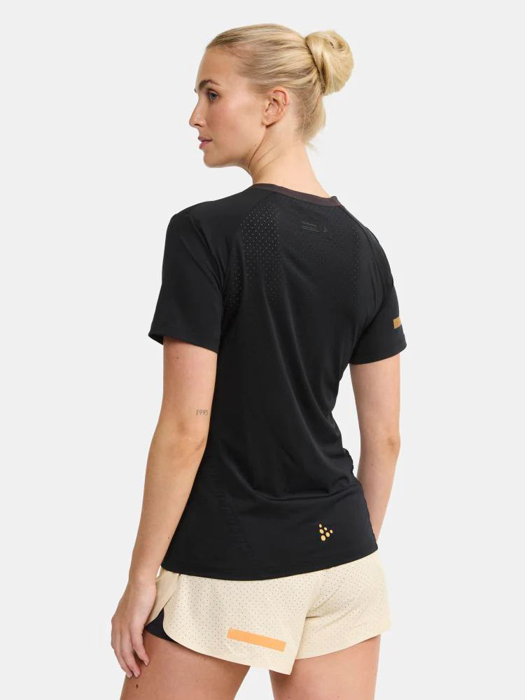 Pro Hypervent Tee 2 - Women by Craft in black, lightweight running tee with ventilation and cooling for hot weather performance