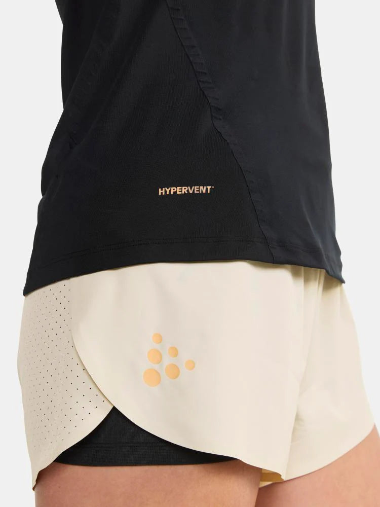 Pro Hypervent Tee 2 - Women by Craft in black lightweight running tee with ventilation for cooling in hot weather and high-intensity runs