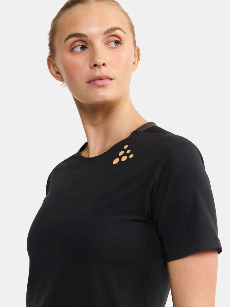 Pro Hypervent Tee 2 - Women by Craft in black lightweight running tee with ventilation for cooling during high-intensity summer runs