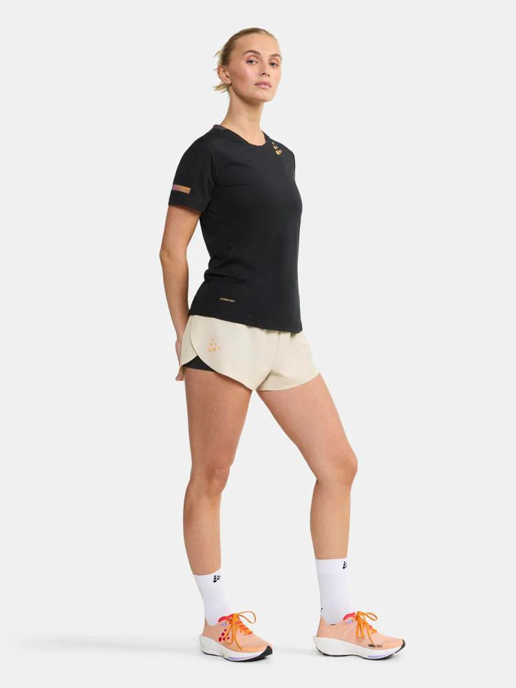 Pro Hypervent Tee 2 - Women by Craft in black, lightweight running tee with ventilation, designed for high-intensity summer running