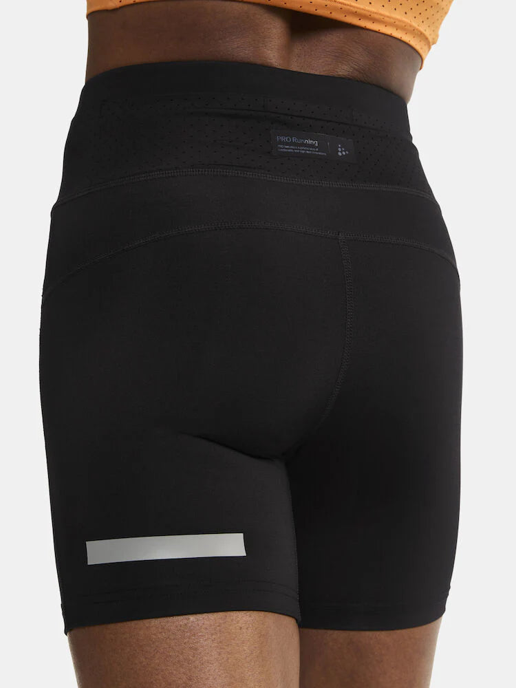 PRO Hypervent Short Tights 2 - Women by Craft in black, recycled poly short running tights designed for dedicated runners with performance focus