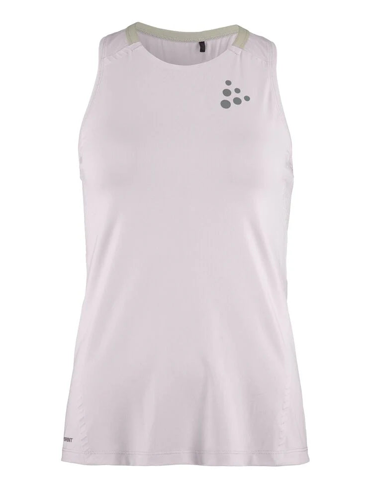 PRO Hypervent Singlet 2 - Women by Craft in light pink with green accents, lightweight ventilated running singlet for hot weather performance