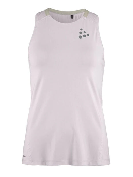 PRO Hypervent Singlet 2 - Women by Craft in light pink with green accents, lightweight ventilated running singlet for hot weather performance