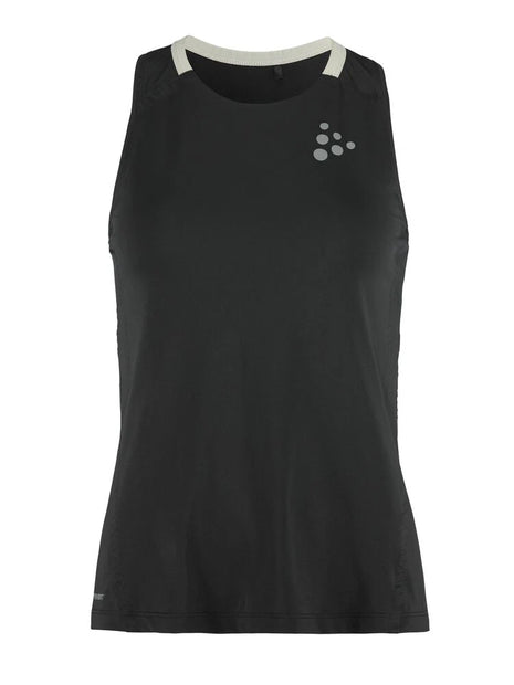 PRO Hypervent Singlet 2 - Women by Craft in black with light grey trim, lightweight running singlet with advanced ventilation for hot weather performance