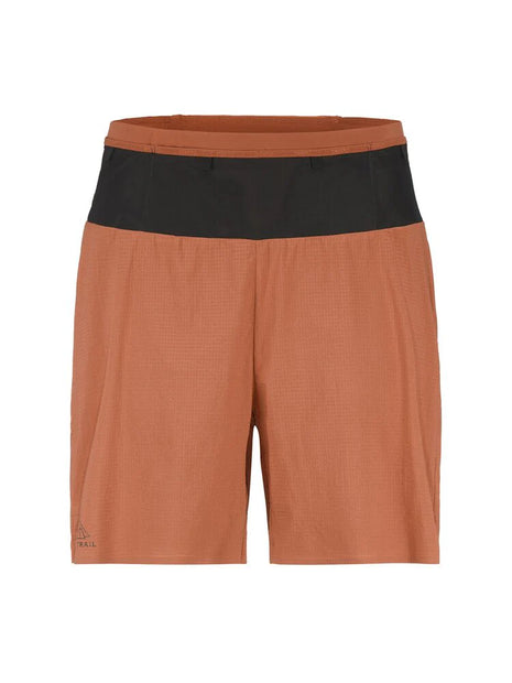 Pro Trail Shorts - Men (6") by Craft in rust and black lightweight ripstop fabric with inner tights for durable high-intensity trail running