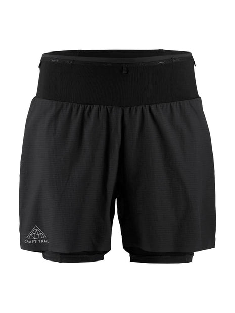 Pro Trail Shorts - Men (6") by Craft in black, lightweight durable elastic ripstop fabric with inner tights for high-intensity trail running