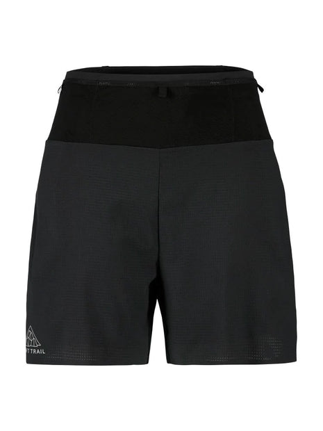 Pro Trail Shorts - Women (5") by Craft in black with lightweight elastic ripstop fabric and inner tights for high-intensity trail running
