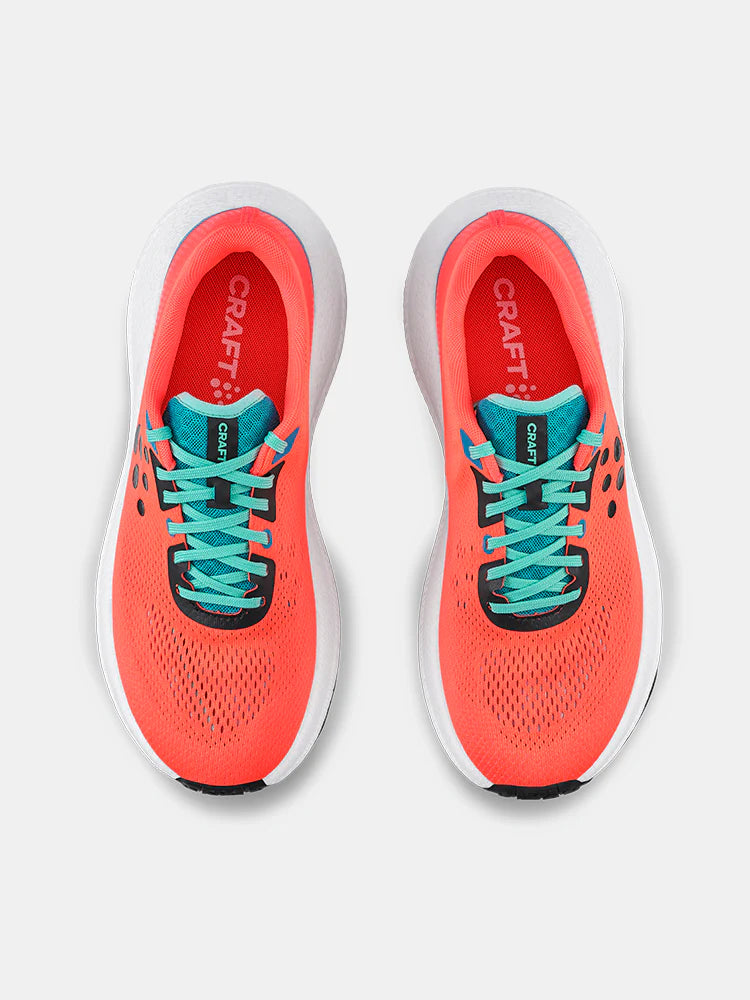 Xplor - Men by Craft in bright coral with teal laces, versatile pro-grade running shoe for trail and road use