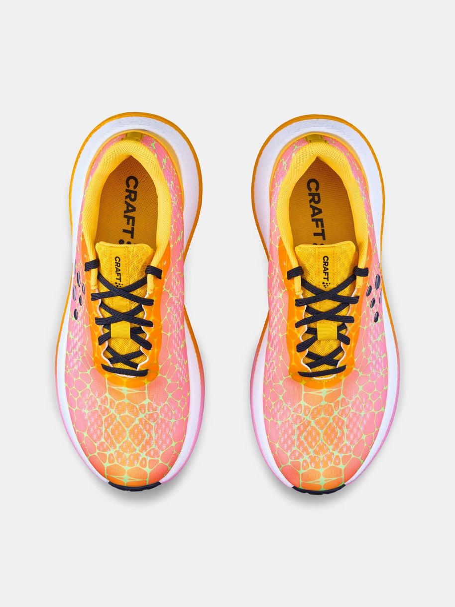Pacer - Women by Craft in pink and yellow with soft Px Foam midsole delivering stable, smooth, responsive ride for running