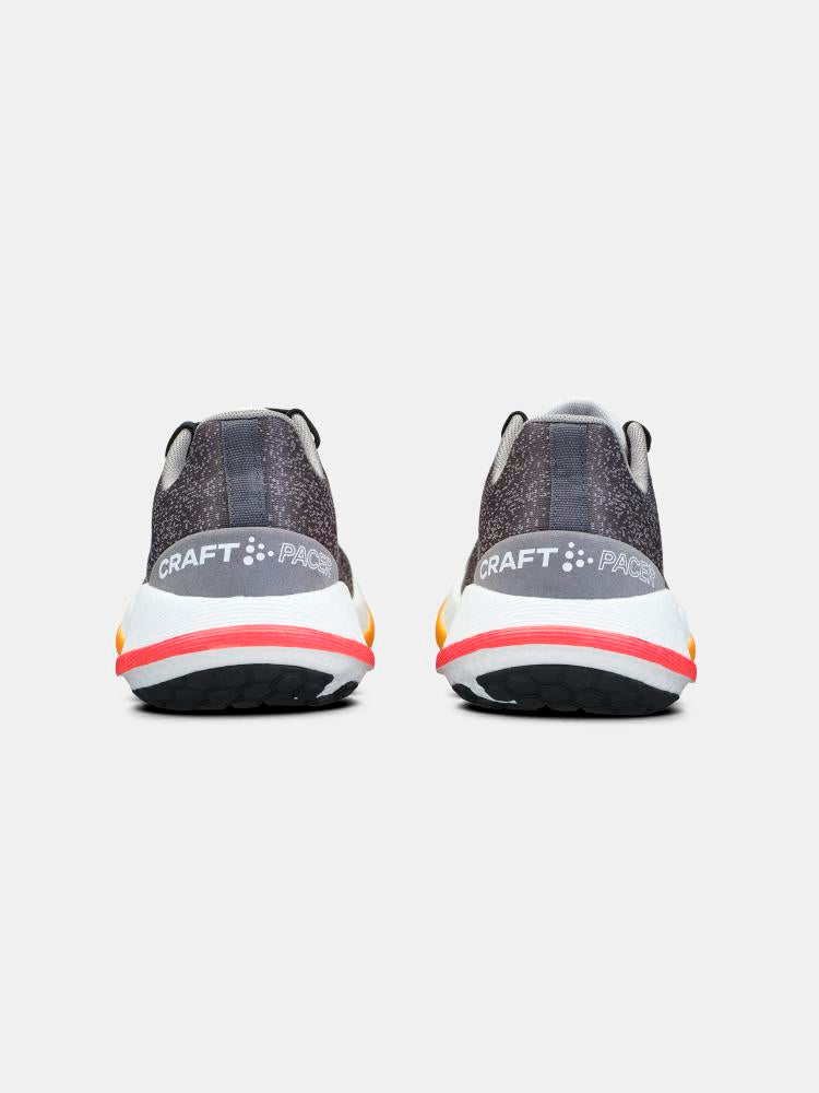 Pacer - Women by Craft in black and white with orange accents, lightweight running shoe with Px Foam midsole for smooth, stable ride