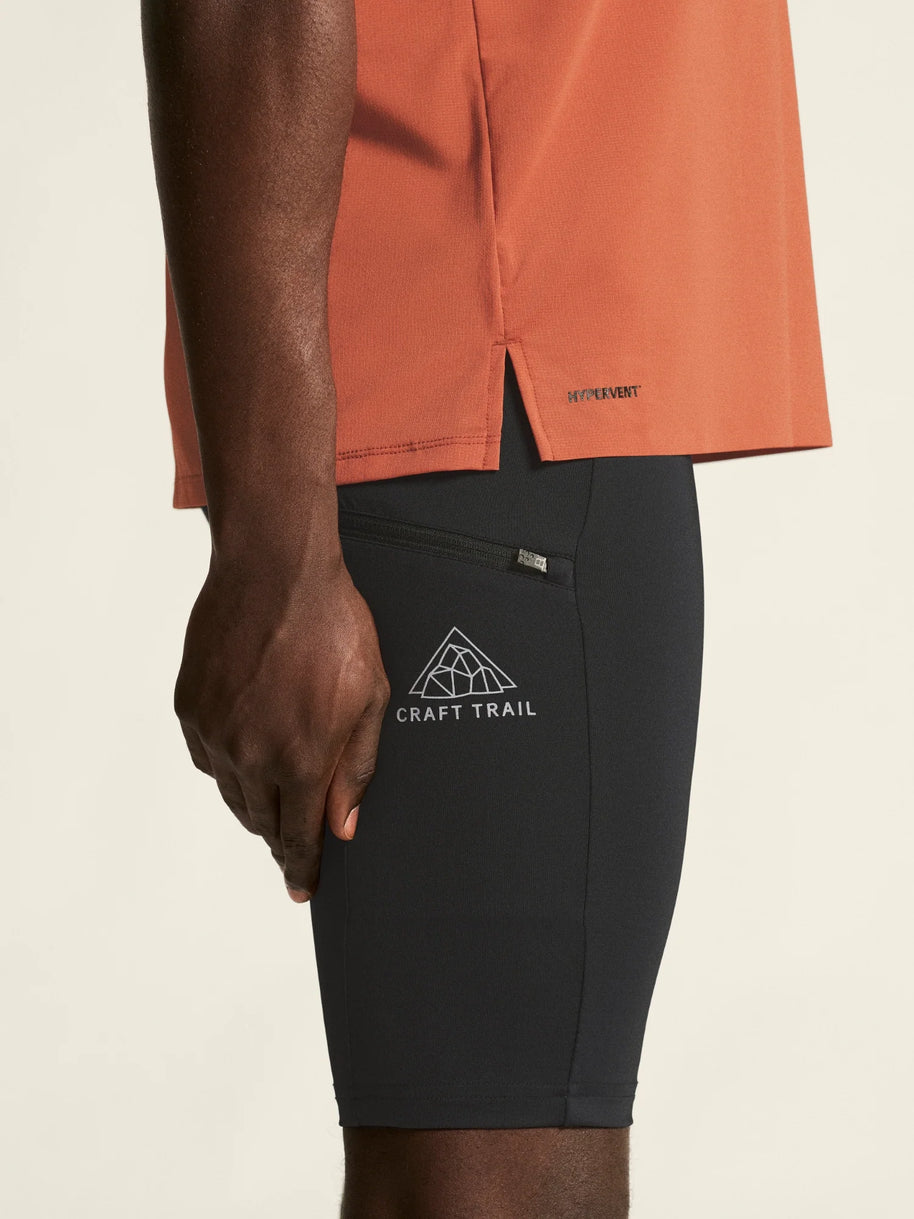 Pro Trail Short Tights 2 - Men by Craft in black, recycled polyamide with moisture management for high-performance trail running