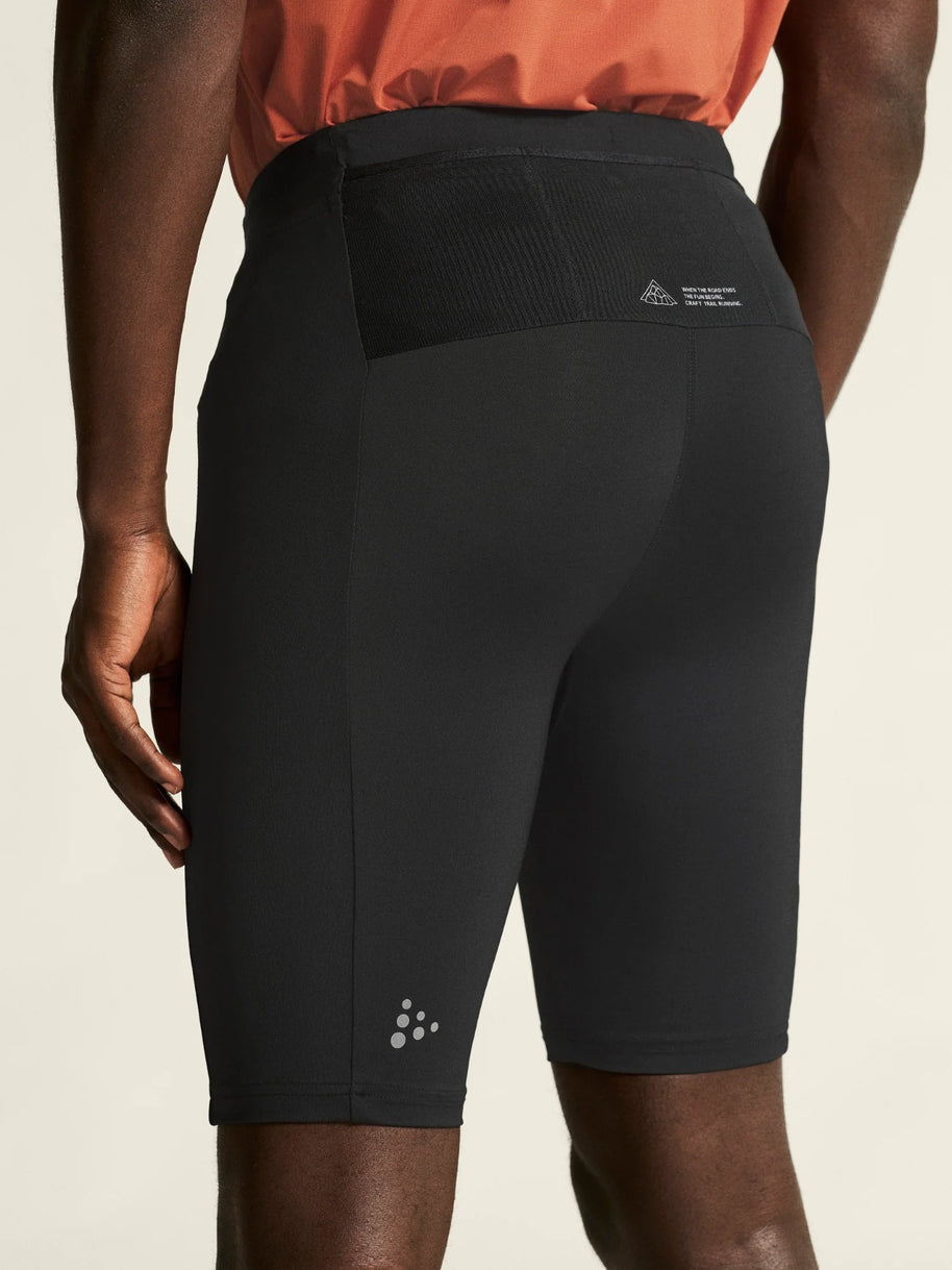 Pro Trail Short Tights 2 - Men by Craft in black, lightweight recycled polyamide running tights for high-performance trail running