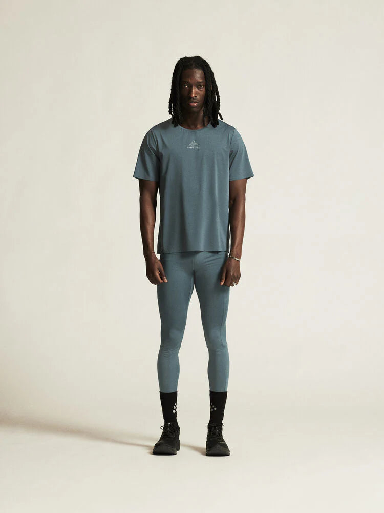 PRO Trail SS Tee 2 - Men by Craft in muted blue, lightweight jacquard fabric designed for high-intensity trail running performance.