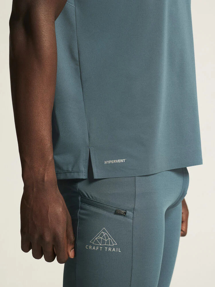 PRO Trail SS Tee 2 - Men by Craft in muted blue, lightweight jacquard fabric, ideal for high-intensity trail running gear.